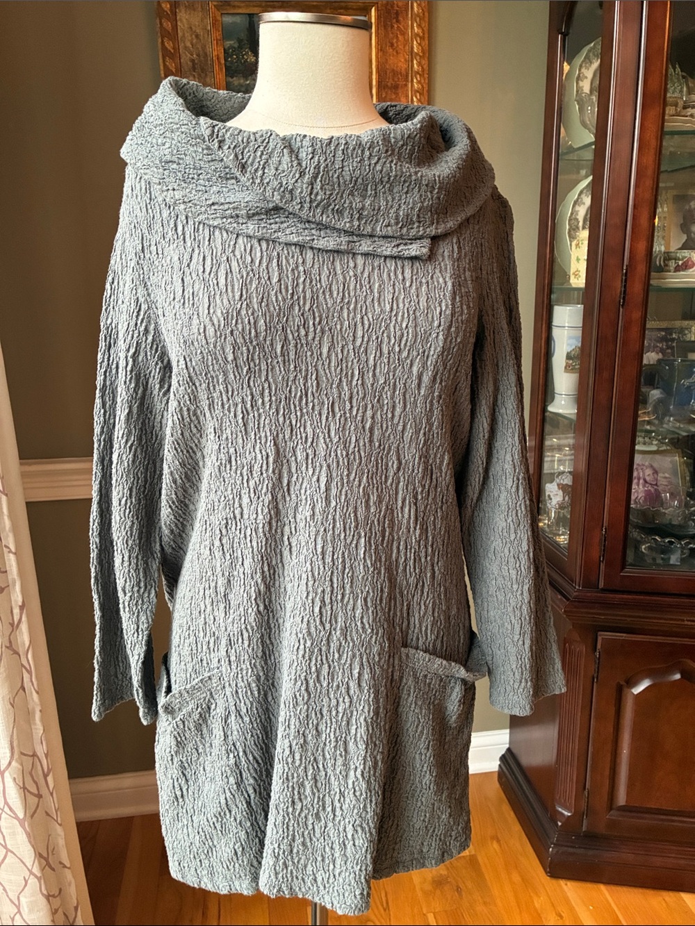 Ali Miles Textured Cowl Neck Tunic - Gray Size Medium